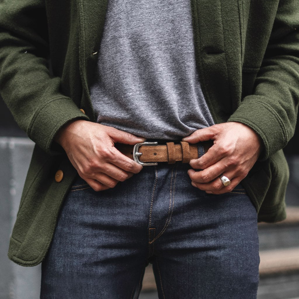 Men's Refined Leather Belt | Cognac Suede - Image 4