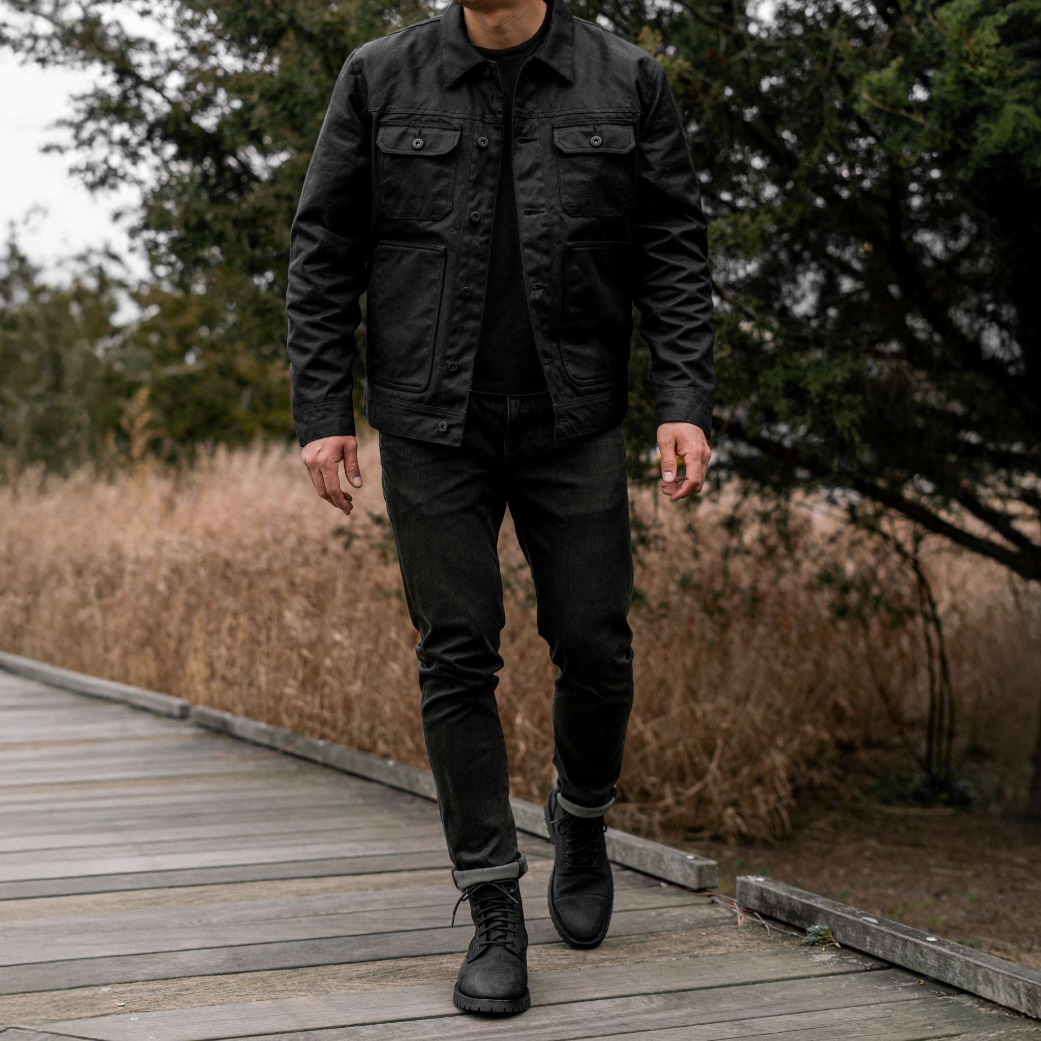Waxed Trucker Jacket | Black - Image 3